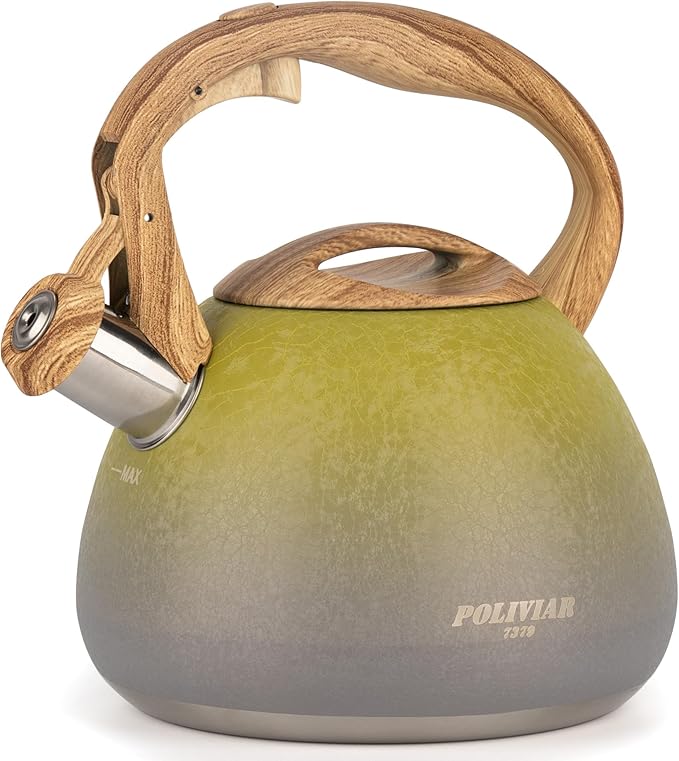 Poliviar Tea Kettle, 2.7 Quart Stovetop Tea Kettle, Audible Whistling Teapot with Crackle Finish, Food Grade Stainless Steel for Anti-Rust