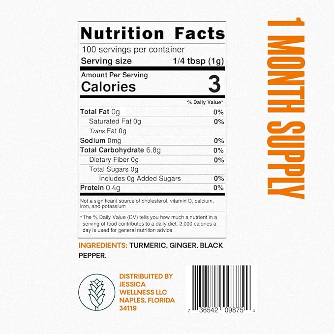 Jessica Wellness Magical Turmeric Tea with Ginger, Black Pepper and Stevia, Turmeric Powder Organic Blend, 3.5 oz (Unsweetened)