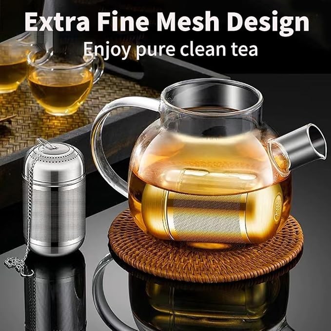 2pcs Tea Infuser, 304 Stainless Steel Tea Strainers for Loose Tea, Loose Leaf Tea Steeper, Fine Mesh Tea Ball holder with Chain Hook and Lid