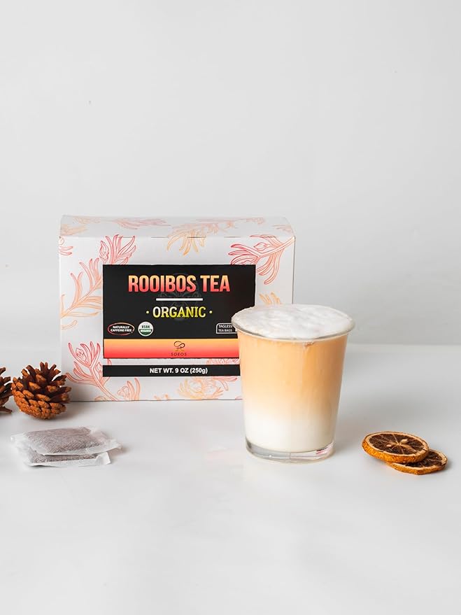 Soeos Organic Rooibos Tea, 9oz (250g), 100 Tagless Tea Bag, Naturally Caffeine Free, USDA Organic.