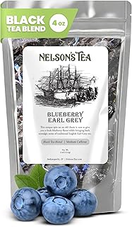 Nelson's Tea Blueberry Earl Grey Loose Leaf Tea w/Blueberries & Cornflower Petals - 4oz Refreshing Twist on Classic Earl Grey w/Natural Flavors & Premium Black Leaves, Excellent for Cold & Hot Brew