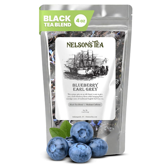 Nelson's Tea Blueberry Earl Grey Black Loose Leaf Tea, 4oz | Blueberries Bergamot • Fruity • Tea • Loose Leaf Tea • Cornflower • Blueberry Earl Grey