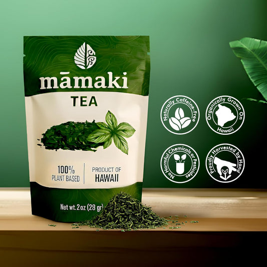 Nakihalani Farm Organically Grown Hawaiian Mamaki Tea (2oz) - Caffeine-Free Herbal Tea - Antioxidant-Rich Supports Digestion
