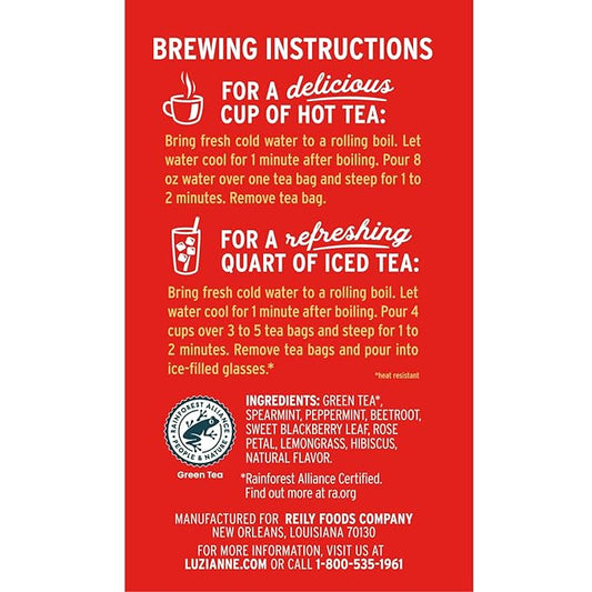 Luzianne Southern Blends Mint & Rose Flavored Herbal Tea Bags, 18ct Box (Pack of 6)