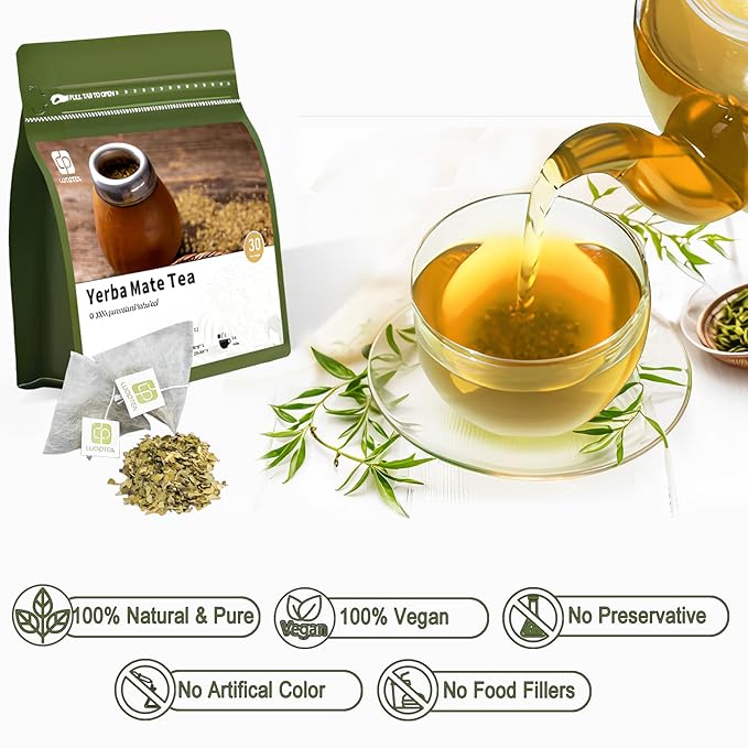 luoptea Unsmoked Yerba Mate Tea Bags from Argentina-100 NAtural Energy&Focus herbal Tea, Antioxidant Rich Detox Tea,Hot or Iced