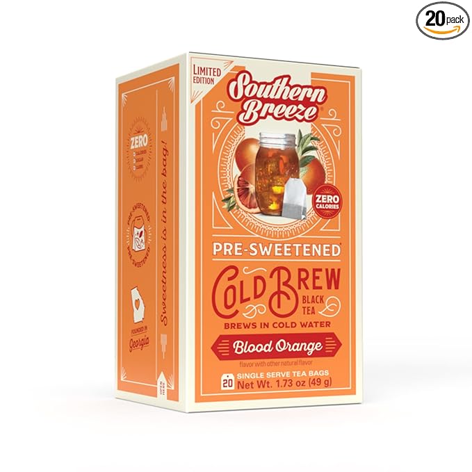 Southern Breeze Cold Brew Sweet Tea Blood Orange Iced Tea with Black Tea and Zero Carbs Zero Sugar