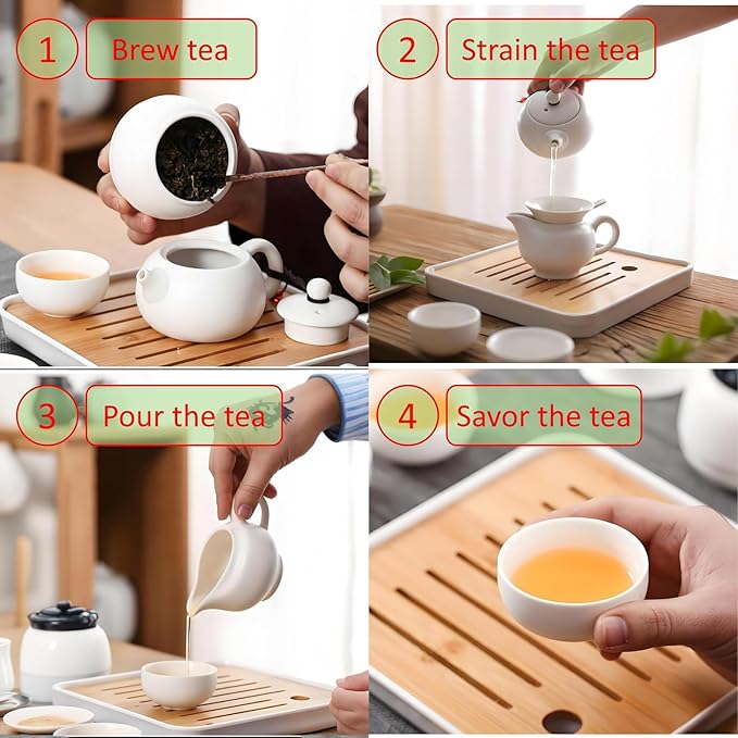 Portable Chinese Gongfu Tea Set - Handcrafted Ceramic Tea Set for Chinese/Japanese Tea Ceremony, Complete with Teapot & 4 Cups, Travel-Friendly Gift Set (White)
