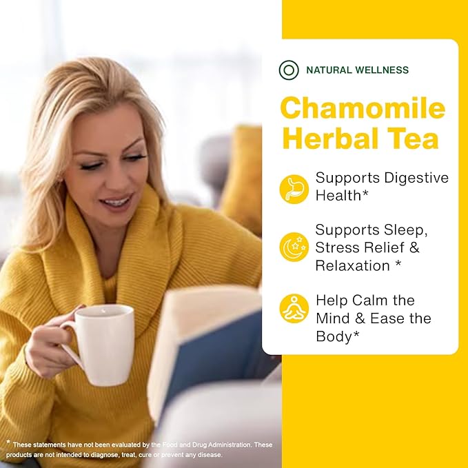 Natured Wellness Chamomile Tea Bags (Te De Manzanilla) – Herbal Tea to Support Stress Relief, Sleep, and Relaxation – with Pure Chamomile Flowers
