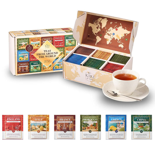 Exotic Teas of the World Gift Set – 90 Count International Tea Bags Variety Pack, Global Sampler Box Featuring England, France, Italy, Morocco