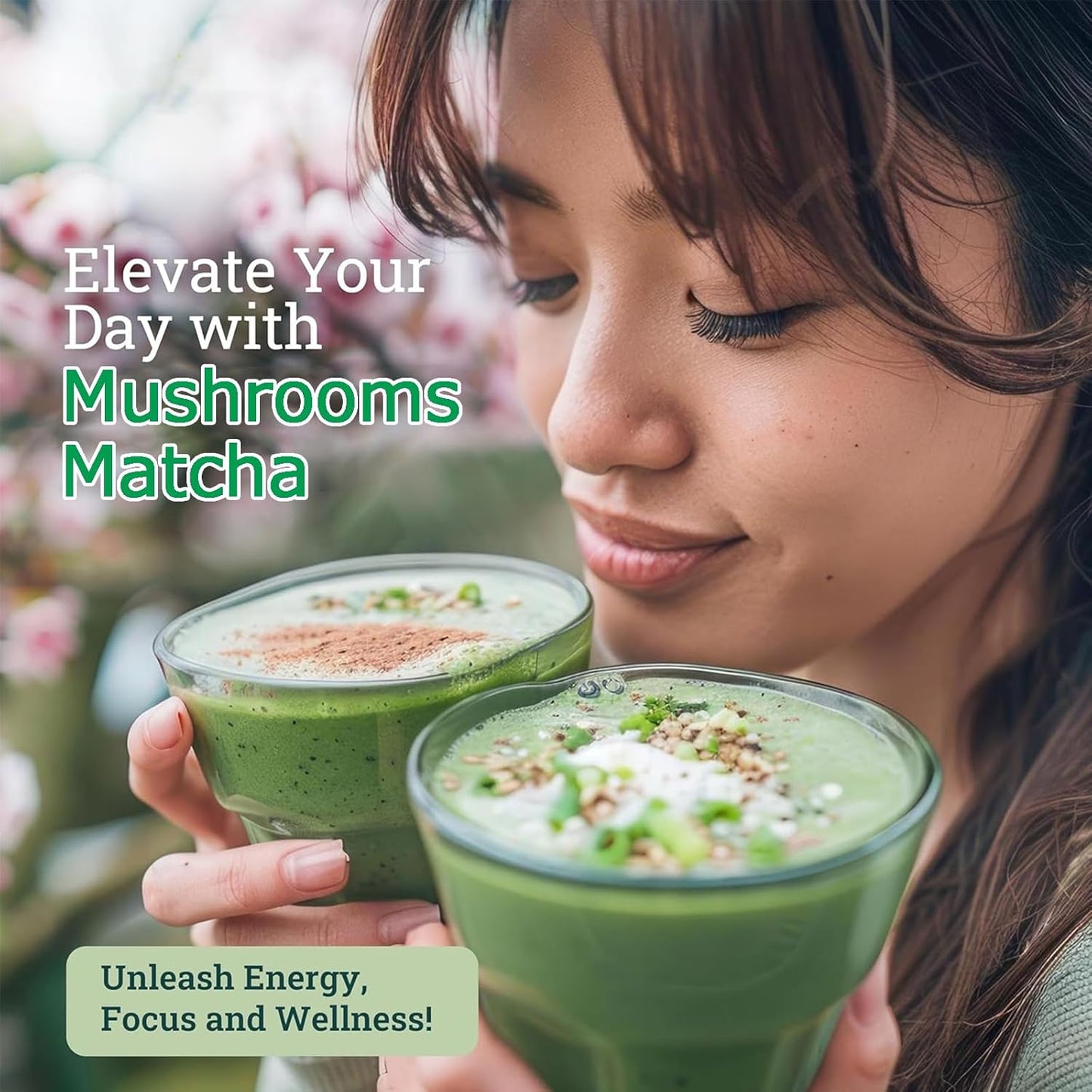 Suiyilary Mushroom Matcha, Ceremonial Matcha Tea Powder with 7 Superfood Mushrooms, Gluten Free, Taste Great Hot or Cold Matcha Latter - 150g 30 Serving