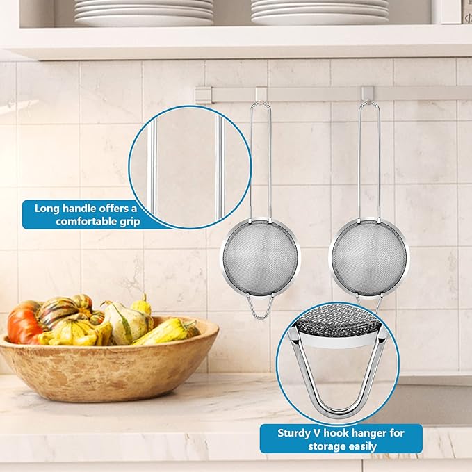 Lianyu Fine Mesh Strainer Set of 2, 3.3 Inches Stainless Steel Tea Sieve Strainer with Long Handle