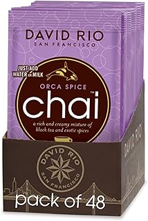 Orca Spice Reduced Calorie Chai Tea Latte Mix, .63 Oz (Pack of 48), Single Serve Packets, Black Tea, Organic Spices, Sugar Free, Dairy Free, Serve Hot or Cold, Just Add Water or Milk