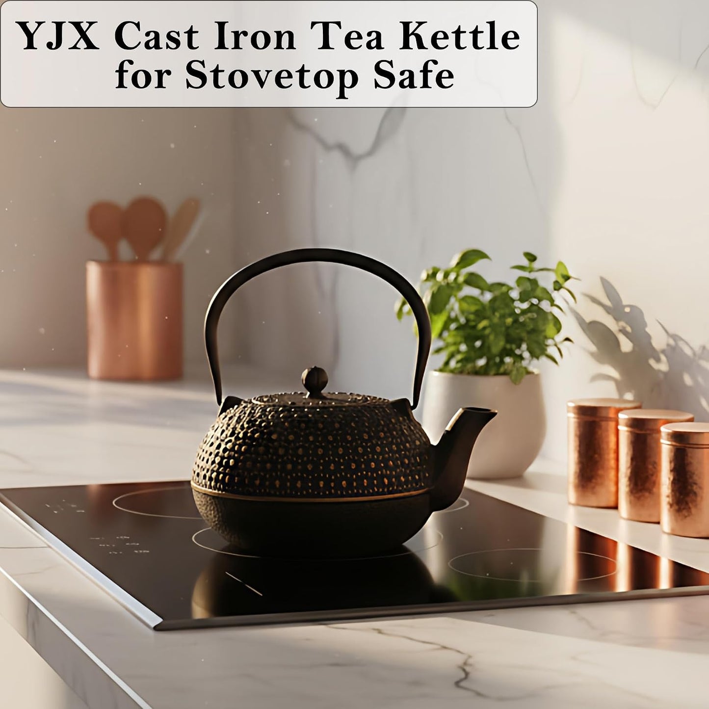 YJX Large Cast Iron Teapot for Stovetop, 1.8L Tea Kettle, Tea Pot for Stove