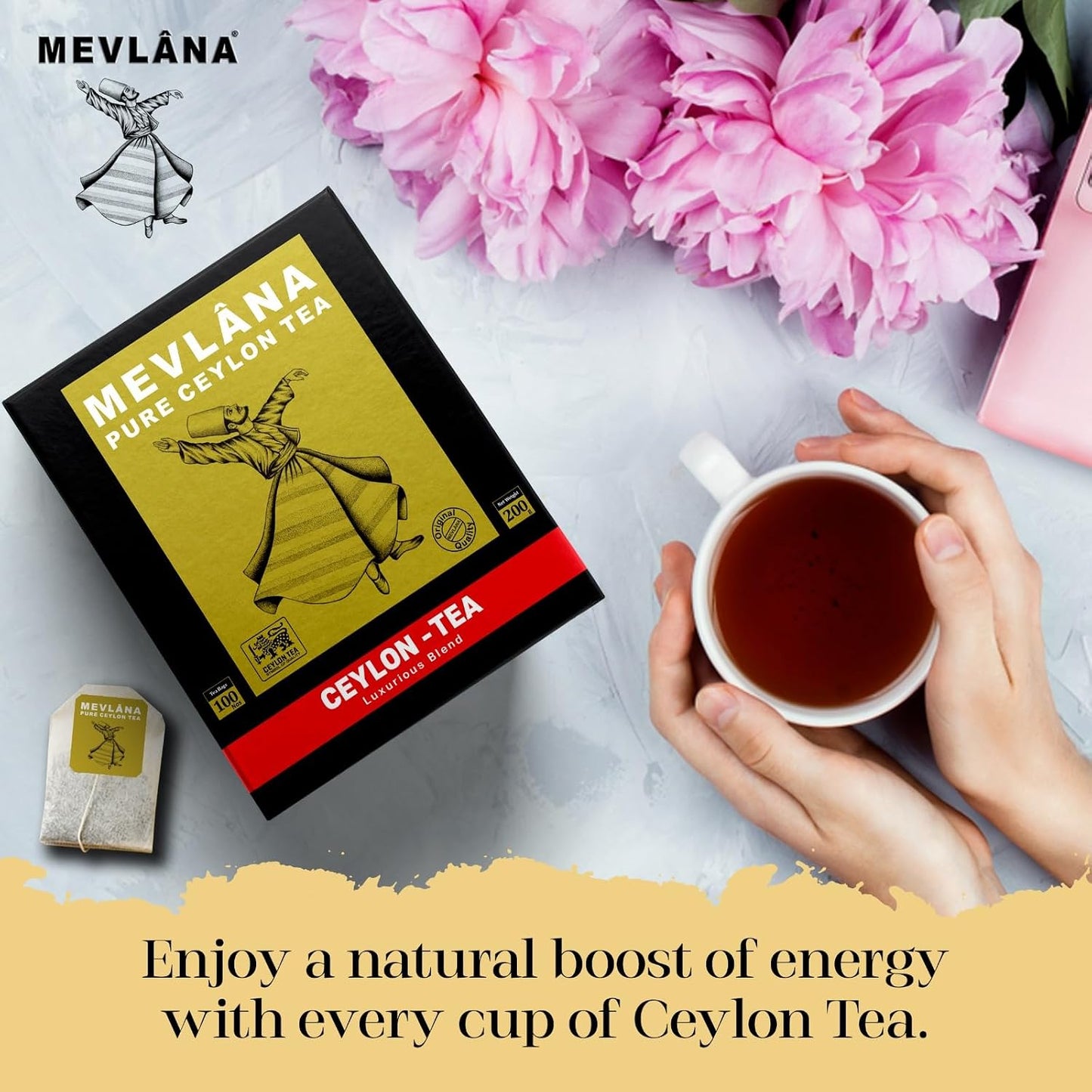 Mevlâna - Ceylon Earl Grey Black Tea Bags | Light Bergamot | 100 Tea Bags | Hand-Picked Tea Leaves | Low Caffeine | Authentic Taste | Naturally Allergen-Free | Premium Everyday Brew | Hot &amp; Iced |100oz