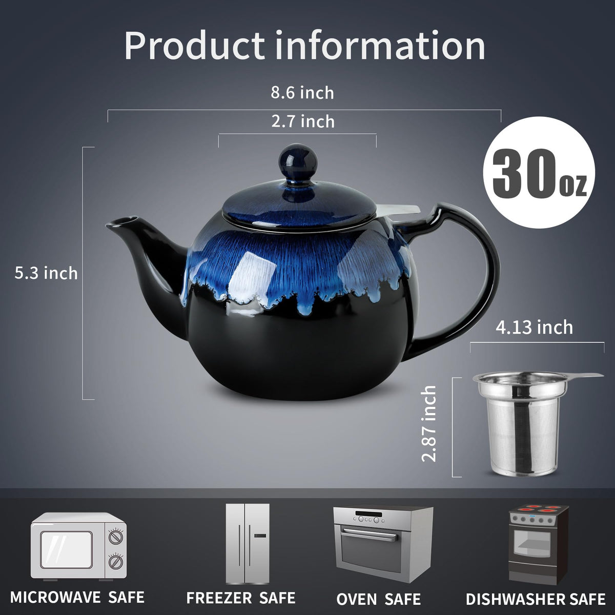 KOOV Tea Pot with Infuser for Loose Tea, 34OZ Ceramic Teapot with Infuser, Enough For 6 Cups, Tea Pots with Tea Strainers for