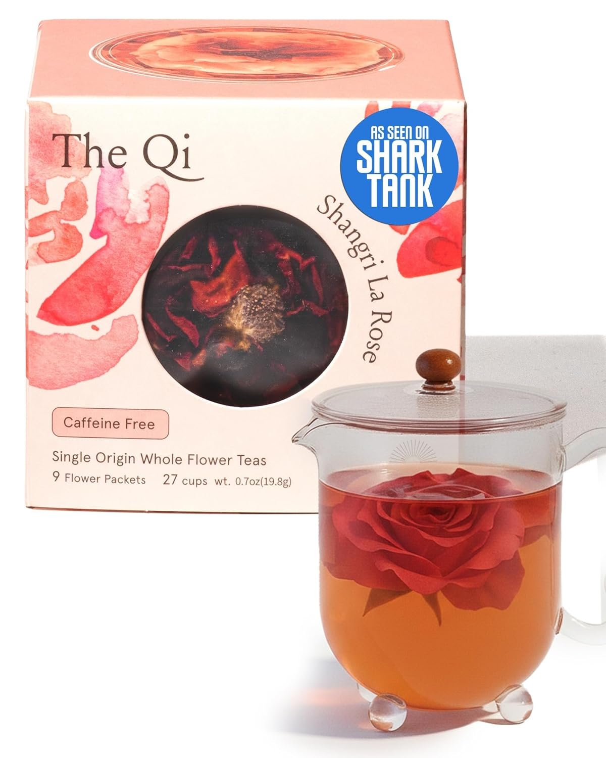 The-Qi Shangri-La Rose Blooming Flower Tea – The Qi 9 Pcs Handpicked Whole Rose Flowers – 100% All Natural Blooming Tea Gift Set for Inner Calm & Relaxation, Caffeine-free – Makes 27 Cups
