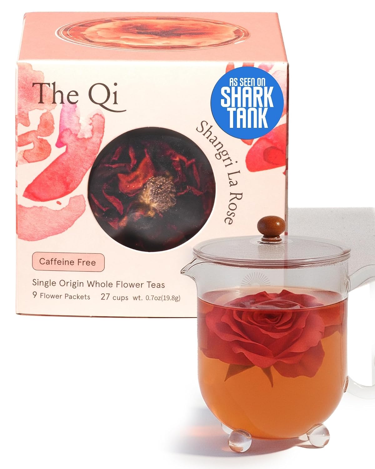 The-Qi Shangri-La Rose Blooming Flower Tea – The Qi 9 Pcs Handpicked Whole Rose Flowers – 100% All Natural Blooming Tea Gift Set for Inner Calm & Relaxation, Caffeine-free – Makes 27 Cups