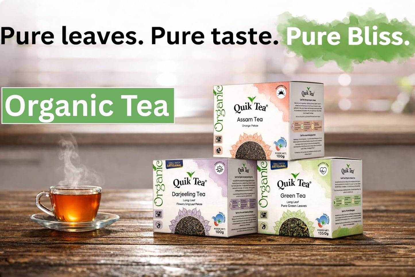 QuikTea Organic Darjeeling Long Leaf Tea, 3.52 oz | From the Himalayan Hills, All-Natural, Certified Organic, Preservative-Free, Non-GMO, Gluten Free