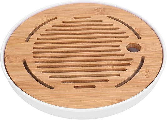 Acouto Chinese Kung Tea Tray Tea Tray 10 Inch Round Shape Stylish Chinese Kung Serving Home and Gongfu Table Home & KitchenKitchen & DiningDining &