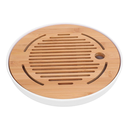 Acouto Chinese Kung Tea Tray Tea Tray 10 Inch Round Shape Stylish Chinese Kung Serving Home and Gongfu Table Home & KitchenKitchen & DiningDining &