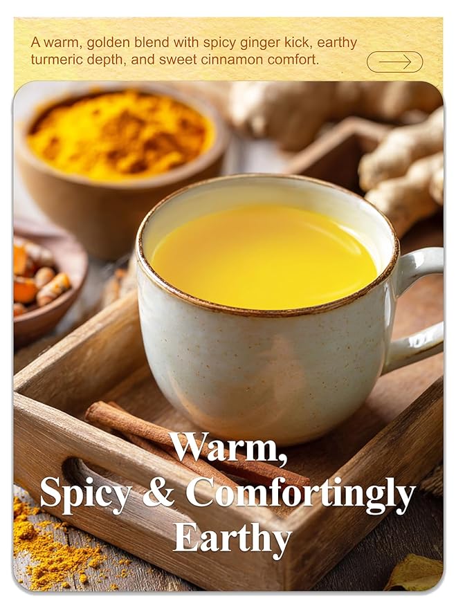 Loomica Turmeric Ginger Cinnamon Tea, Naturally Caffeine-Free, Warm & Spicy Herbal Blend, Rich & Aromatic