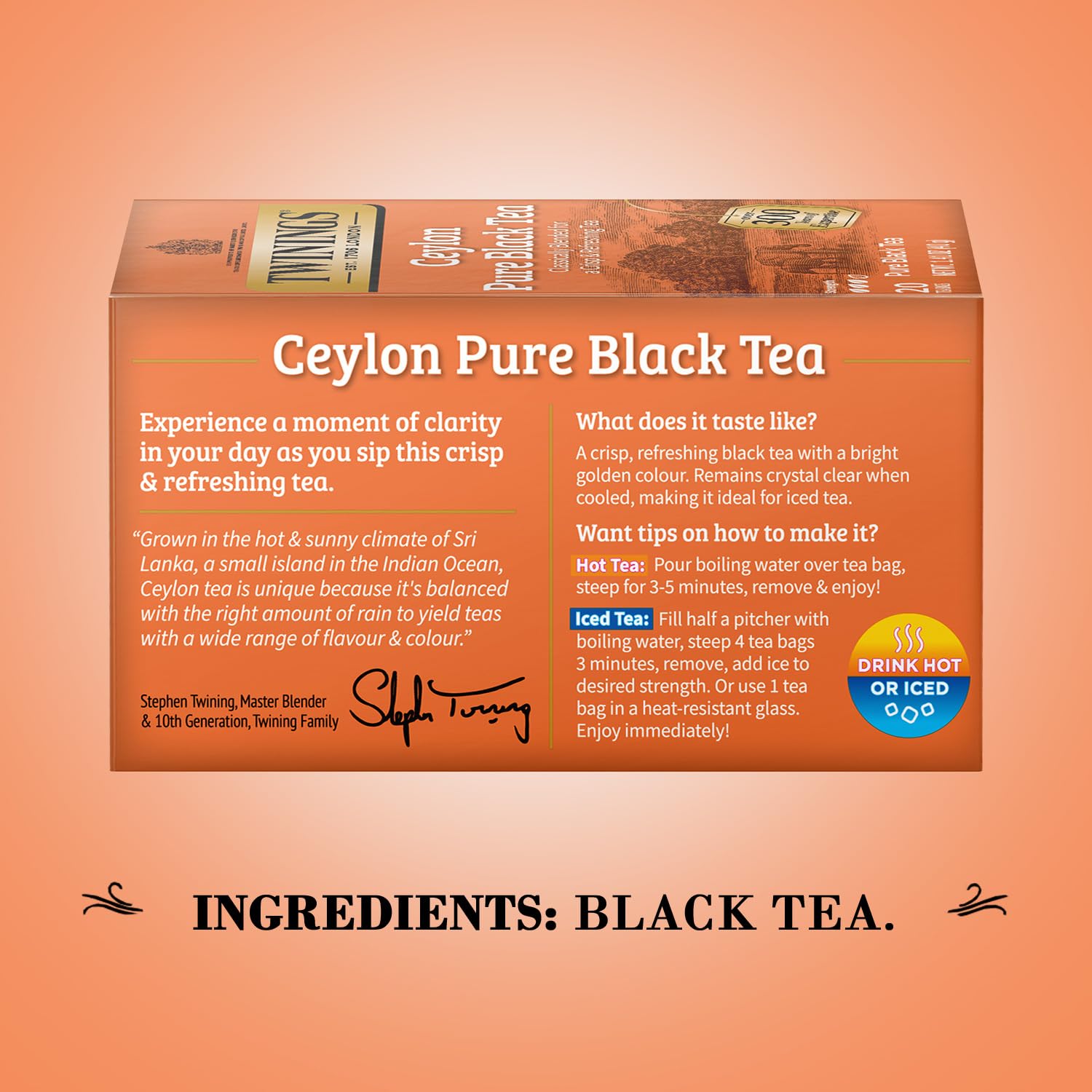 Twinings Ceylon Pure Black Tea - A Crisp, Refreshing, Formerly Orange Pekoe, Caffeinated Tea Bags, Individually Wrapped, 20 Count (Pack of 2)