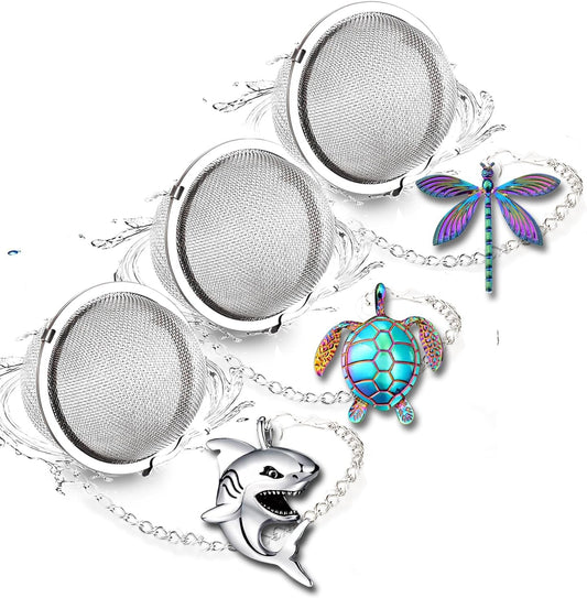 Tea Infusers for Loose Leaf Tea Cute Animal Turtle Shark Dragonfly Tea Strainers for Loose Tea Infuser with Pink Fairy Pendant Loose Leaf Tea Steeper Tea Tags Tea Diffuser (Multicolored Animal)