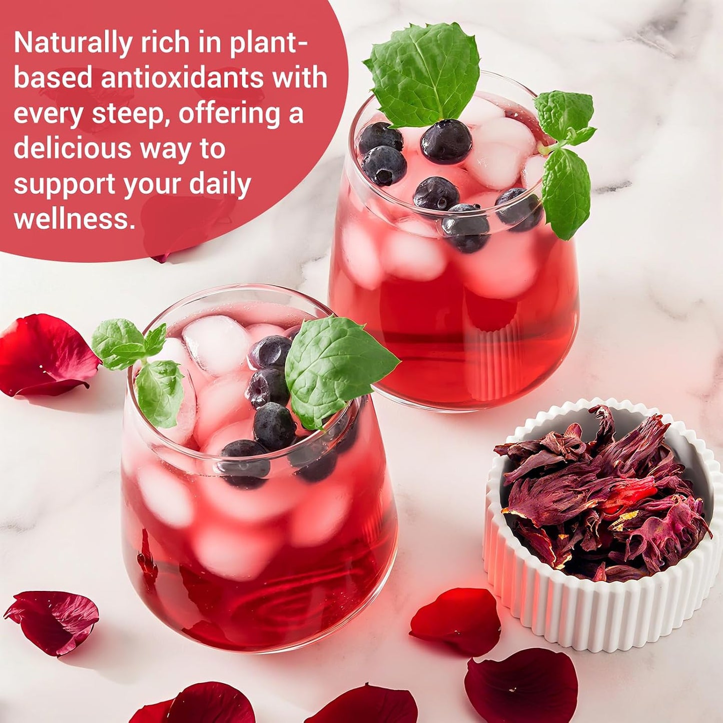 Hibiscus Tea Bags, Premium Hibiscus Filowers, Natrual Hibiscus tea - Supports Heart Health, Boosts Immune, Caffeine Free, Non-GMO, No Sugar（1 Pack/100 Bags)