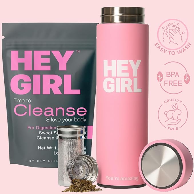 Hey Girl Tea Infuser Bottle 450ml - Insulated Stainless Steel Water Bottle - Tea Tumbler with Tea Diffuser