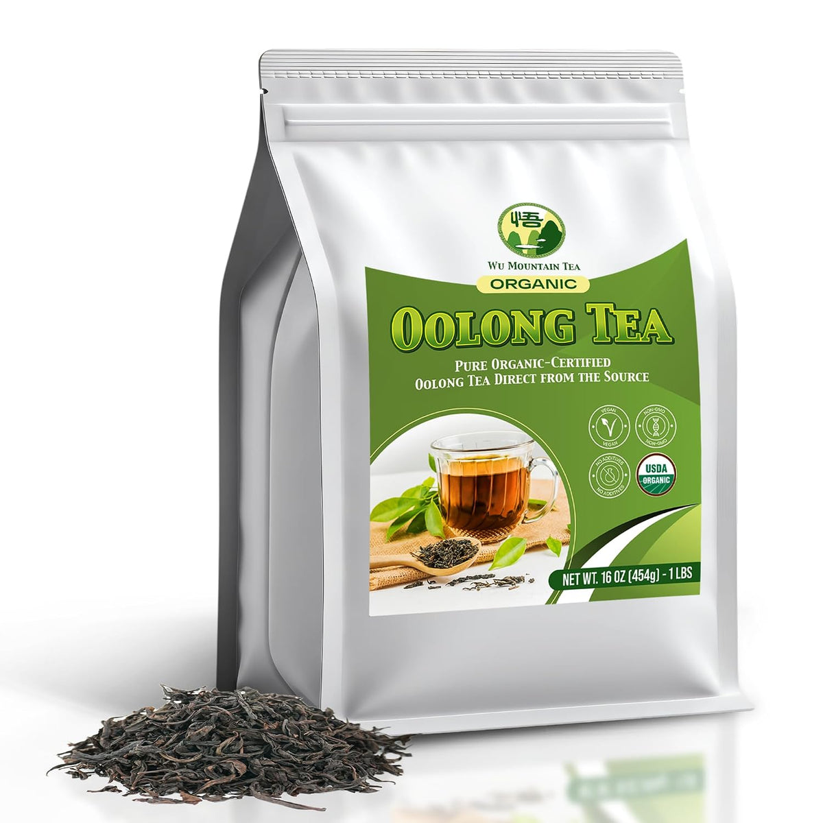 Wu Mountain Tea Organic Oolong Tea – 1 lb Loose Leaf – Premium Whole Black Chinese Tea Leaves – Smooth Aroma, Low Astringency, Naturally Energizing
