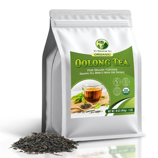 Wu Mountain Tea Organic Oolong Tea – 1 lb Loose Leaf – Premium Whole Black Chinese Tea Leaves – Smooth Aroma, Low Astringency, Naturally Energizing