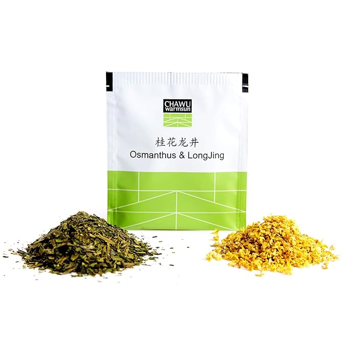 ChaWuWarmSun-Osmanthus & LongJing Green Tea Bags,50 Tea Bags,Natural Flower and Broken Tea (Pack of 2)