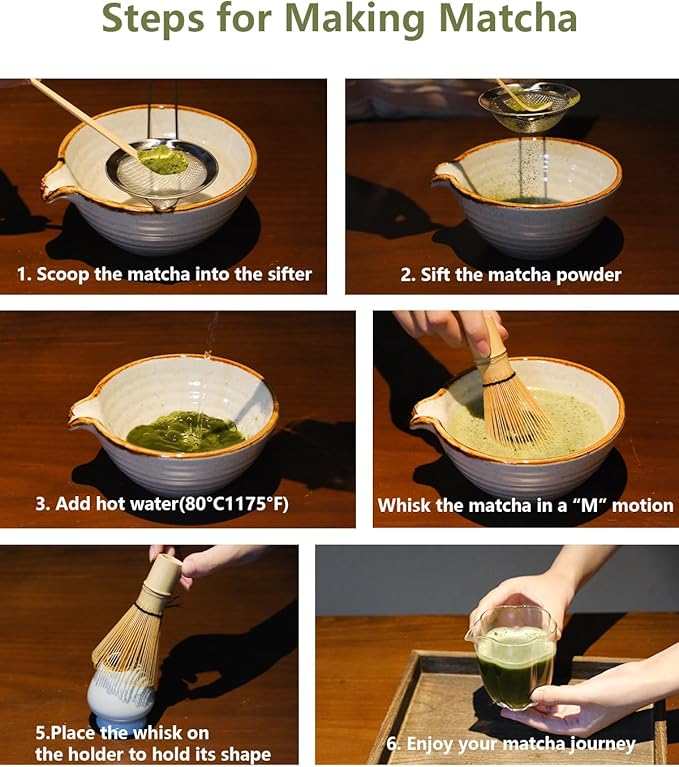 Matcha Whisk Set,Matcha Set,Matcha Kit,Matcha Bowl with Spout,Scoop,Sifter,Bamboo Whisk,Chasen Holder,Unique Gifts for Women Grifend