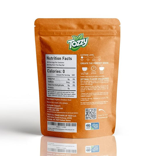 Tozzy Organic Dandelion Root Tea – 100 Count, Plant-Based Pyramid Tea Bags