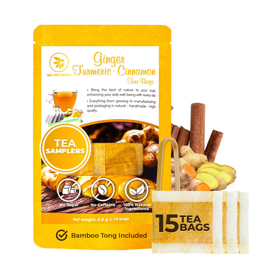 Ginger Turmeric Cinnamon Tea Bags, 55 Count, 5.47 oz | With Bamboo Tong, Re-Steep Corn Based Tea Bags, No Sugar Added, Natural Herbal Tea for Body Warm, Relax, Refreshing