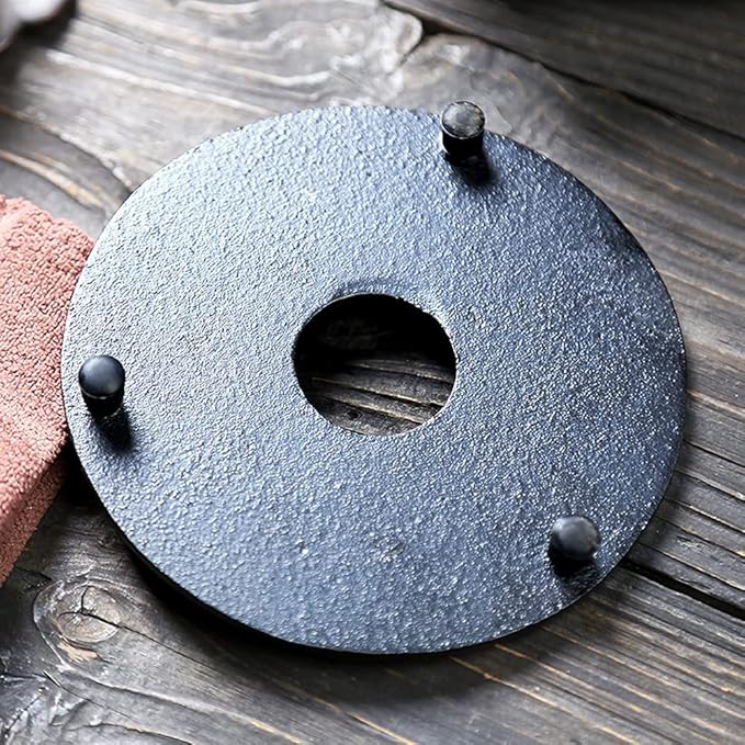 suyika Cast Iron Mat with Rubber Pegs/Feet for Japanese Tea Kettle Cast Iron Teapot Black Trivet 5.3in
