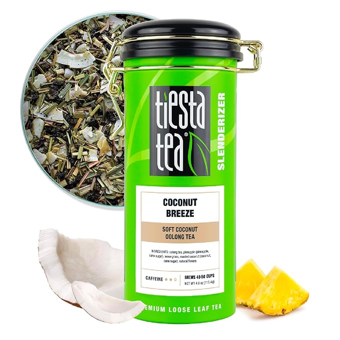 Tiesta Tea - Coconut Breeze, Loose Leaf, Soft Coconut Oolong Tea, Medium-Caffeinated Blend, Makes Hot or Iced & Up to 40-50 Cups, 4oz Refillable Tin