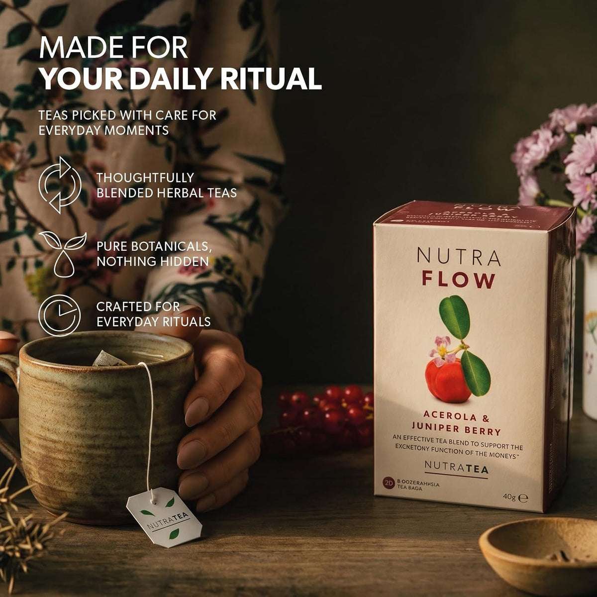 NUTRAFLOW Herbal Tea Blend – Includes Horsetail, Yarrow &amp; Goldenseal - Support Health Cleansing Process - 40 Enveloped Tea Bags - by Nutra Tea - (2 Pack)