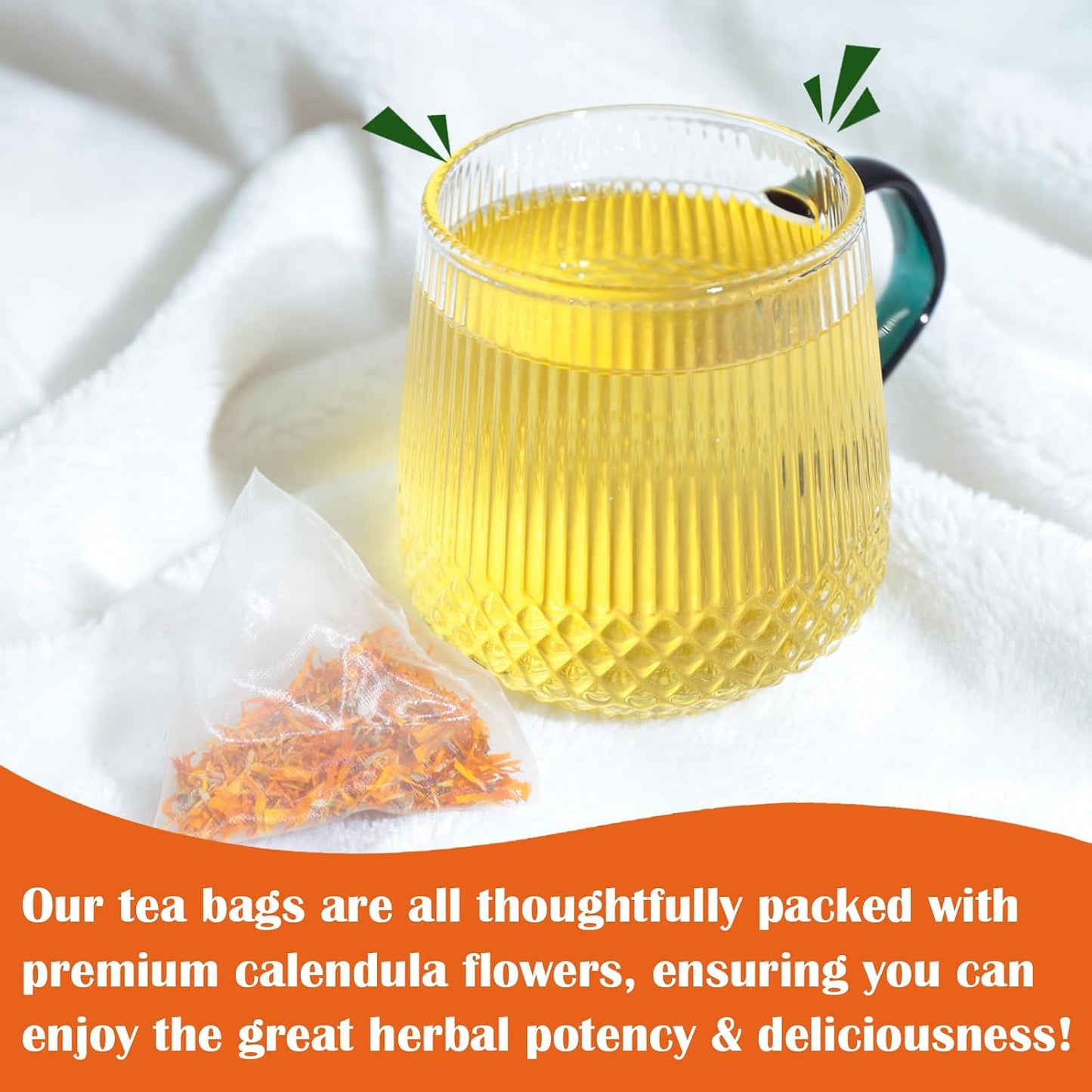 FullChea Premium Cut &amp; Sifted Calendula Tea Bags, 1.5g X 30 Count | Pure Natural Calendula Flowers For Skin Health &amp; Support Wellness, Non-GMO, Caffeine-free, Bittersweet &amp; Mellow