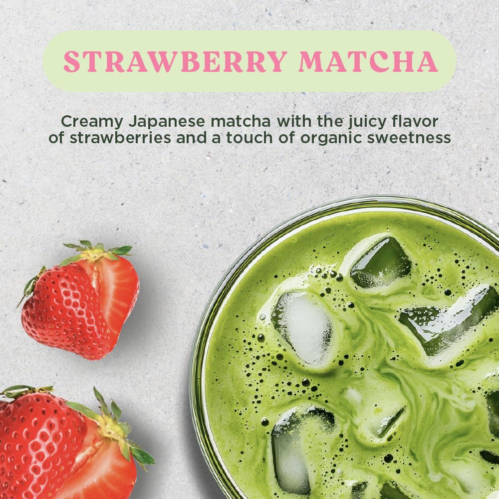 The Harmony Matcha Strawberry (7.05oz Bag - 20 Servings) Premium Japanese Matcha Powder, Rich in Antioxidants & L-Theanine, Sweetened with Organic Sugar, No Preservatives