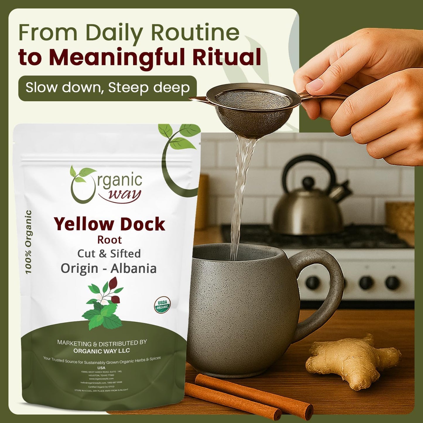 Organic Way Yellow Dock Root Cut &amp; Sifted - Herbal Tea (16 Oz)
