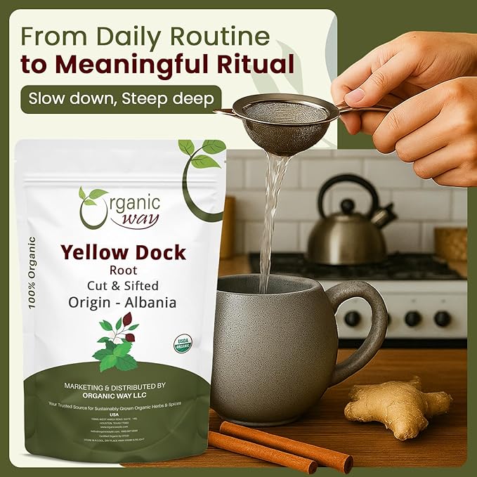 Organic Way Yellow Dock Root Cut & Sifted (Rumex Crispus) - European Wild-Harvest, Organic & Kosher Certified, Vegan, Non GMO & Gluten Free
