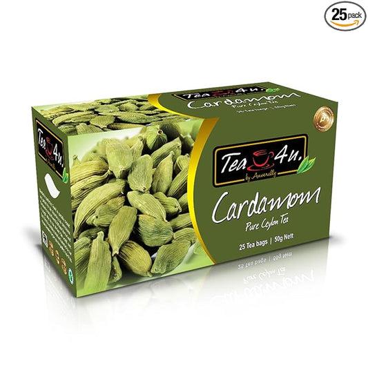 Tea4U Flavored Black Ceylon TeaBags (Cardamom) - Ideal Quality from Sri Lanka's Finest Leaves and Expertly Blended - 25 Count