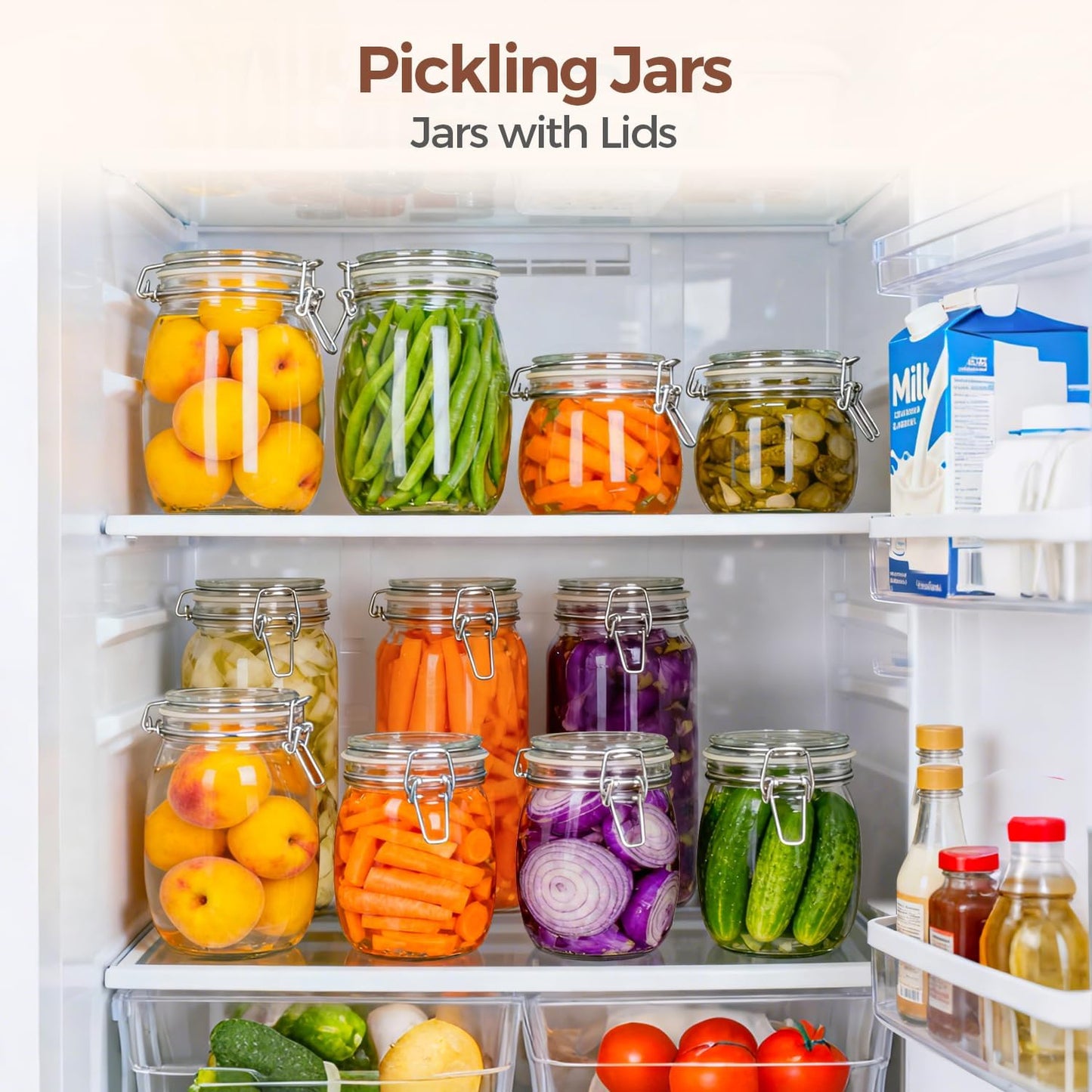 ComSaf Glass Mason Jars with Airtight Lids 25oz 6 Pack Pickling Pantry | BPA-free food-grade glass, wire clamp seal, vegetable Canning, wide mouth, jam &amp; beans, chia pudding &amp; oats, salad