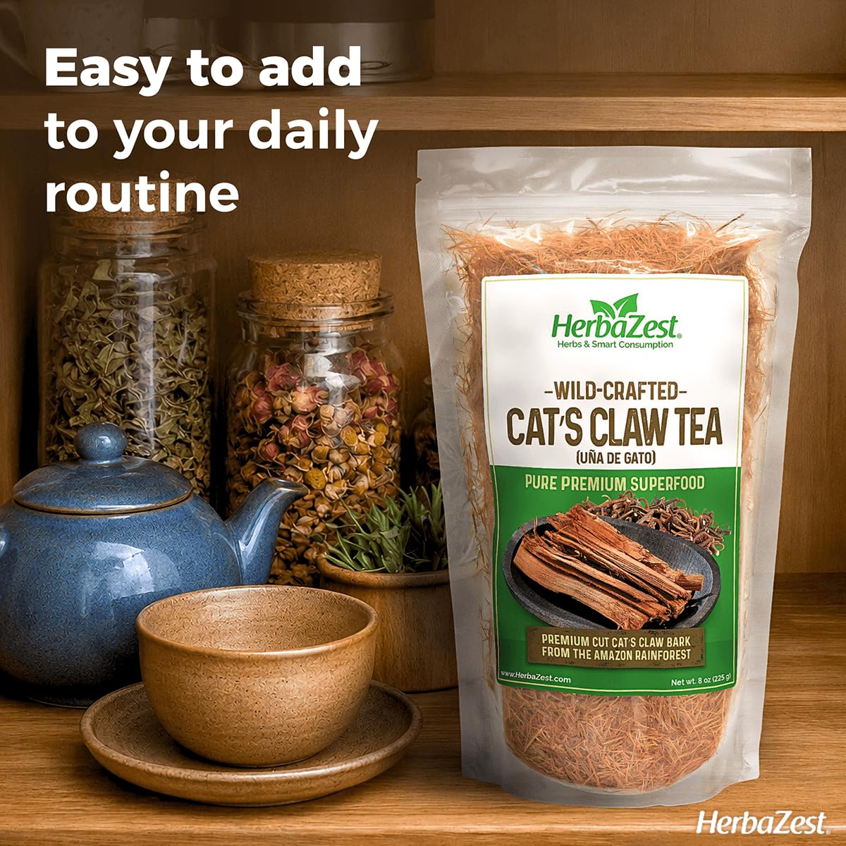HerbaZest Cat's Claw Tea (Una de Gato), 8 oz – Wild-Crafted, Caffeine-Free