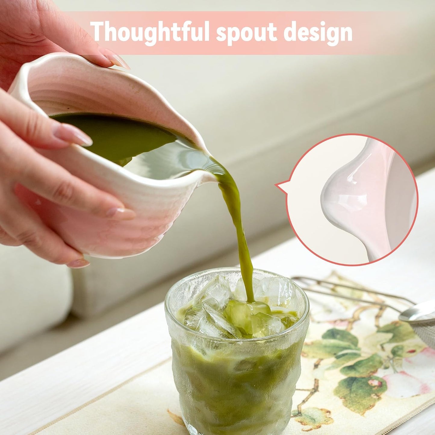 Matcha Whisk Set Ceramic Matcha Set Includes Bowl,Spout Bamboo Chasen Whisk with Ceramic Holder, Matcha Scoop and Stainless Sifter, Matcha Kit Valentine's Day Gifts for Women(7Pcs,Pink)