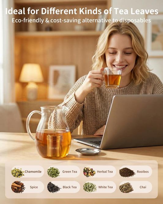 HOUSE AGAIN Large Tea Infuser, Extra Fine Mesh Tea Strainers for Loose Tea, 18/8 Stainless Steel Tea Strainer with Extended Chain Hook, Tea Steeper for Brew Tea, Spices &amp; Seasonings for Multi Cups