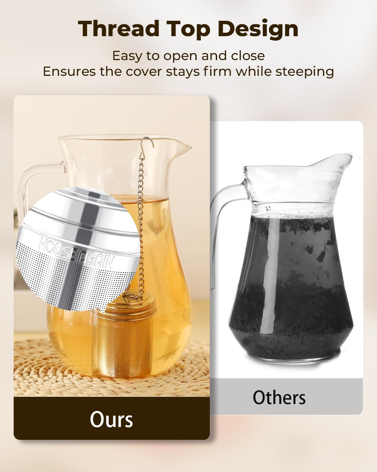 House Again 2 Pack Tea Strainers for Loose Tea, Extra Fine Mesh Tea Infusers, 304 Stainless Steel with Extended Chain Hook, Loose Leaf Tea Steeper, Tea Filter for Brew Tea Spices &amp; Seasoning