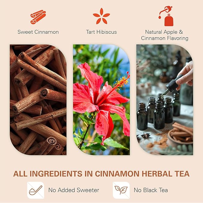WT Weetee Apple Cinnamon Herbal Tea Bags, 60 Count, Perfect Blend of Sweet Cinnamon, Tart Hibiscus, Natural Flavoring, Caffeine-Free