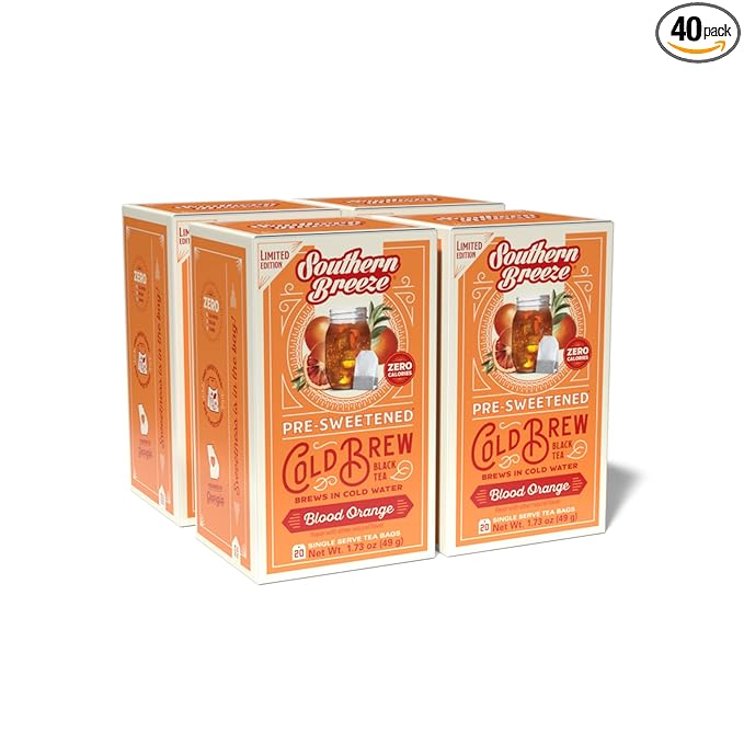 Southern Breeze Cold Brew Sweet Tea Blood Orange Iced Tea with Black Tea and Zero Carbs Zero Sugar